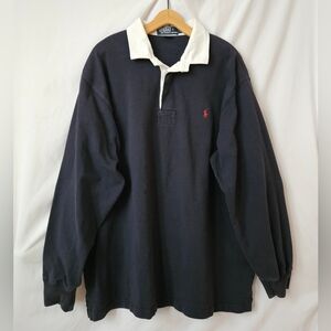 Vtg Y2K Polo Ralph Lauren Outlet Rugby Polo Mens L Navy Blue Long Sleeve